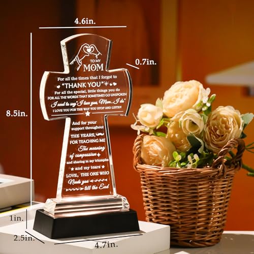 Movdyka Mom Cross Light Gift - Religious Glass Keepsake with Colorful LED Base