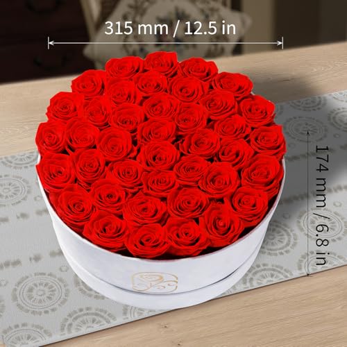 Preserved Roses Gift Box with 40 Red Roses in Velvet Box - Romantic Flower Gift for Women
