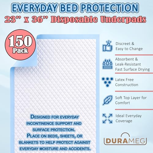 Disposable Underpads 23x36 Inches - 150 Count Bed Pads for Incontinence - Variation of THIS listing: 23" x 36" [150 Pads]
