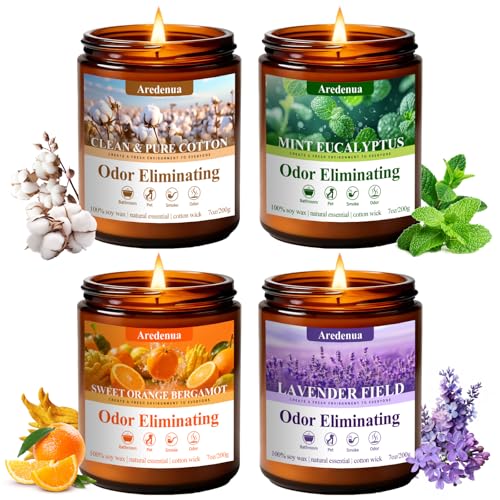 4-Pack Soy Scented Candles Set - Odor Elimination & Home Fragrance - Brown Variation