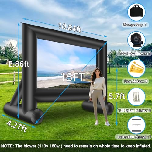15ft Inflatable Projector Screen with Air Blower & Storage Bag | Outdoor Movie Setup