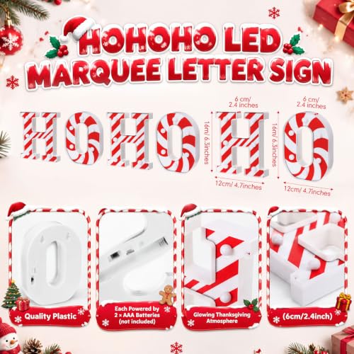 Anglechic HoHoHo Candy Cane Light Up Letters – 6 Piece Table Décor, 6.3 x 4.7 x 2.4 in