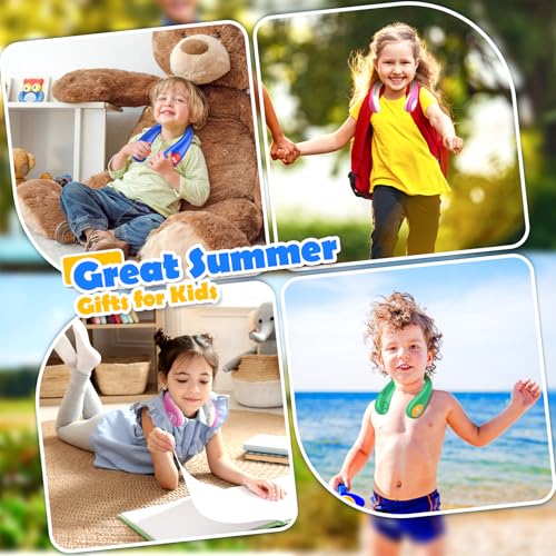 Kids Neck Fan Blue & Red Portable Bladeless Neck Cooler 4 Speeds Rechargeable