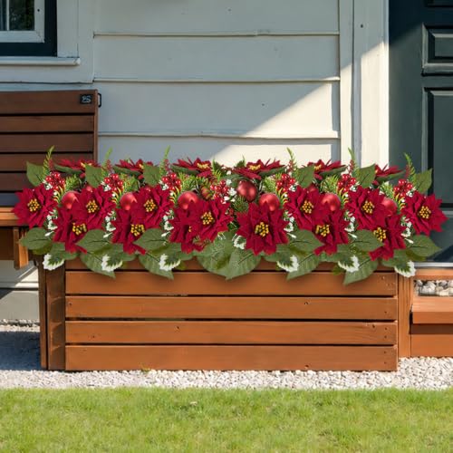 MELAJIA Red Artificial Christmas Poinsettia Bouquet, 2 Pack Holiday Decor