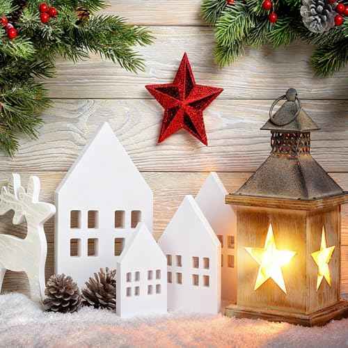 4pcs Wooden House Home Sign for Tiered Tray Table Centerpiece Decorations,Rustic Farmhouse White Small Wood Houses Shaped Sign for Coffee Table,Living Room Home Kitchen Decor