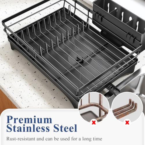 Dish Drying Rack for Kitchen Countertop - Black, 16.7 x 11.8 inches, Large Capacity