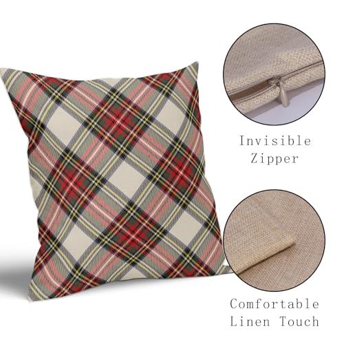 Aytipun 18x18 Inch Christmas Plaid Pillow Covers Set of 2 - Red Green Blue Buffalo Check Farmhouse Holiday Decor, Beige Variation