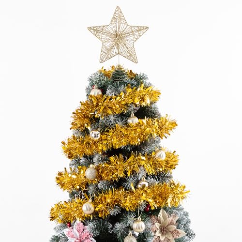 26.2 Ft Tinsel Garland Decoration for Holiday Tree Walll Home Office Event, Christmas, Birthday, Weddings, Party Decorations, Fluffy Twist for All-Season Indoor Outdoor Events - Gold