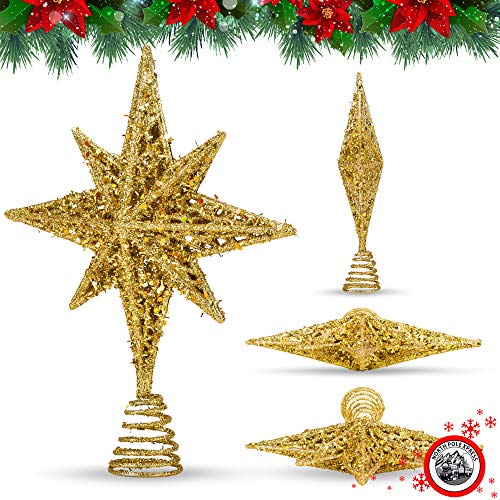 Bethlehem Glitter Gold Star Tree Topper 8 Inch for 3–6 ft Christmas Trees