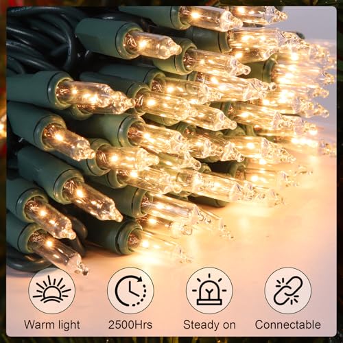 Christmas Lights 50 Count Clear Mini Lights Green Wire UL Certified Connectable Warm White String Lights for Christmas Decor (50 Count 13FT)