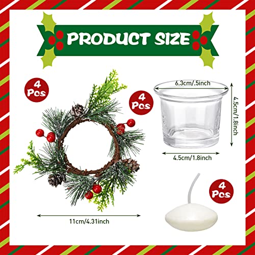 Christmas Candle Ring Wreath Set with Votive Candles & Holders - Holiday Decor