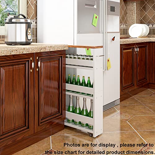 White TEAMIX Slim 4-Tier Rolling Storage Cart for Narrow Spaces, Kitchen & Laundry