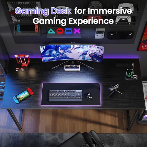 55 Inch Computer Desk with Built-in Power Outlets and USB-C - Black, Variant 55inch / Black