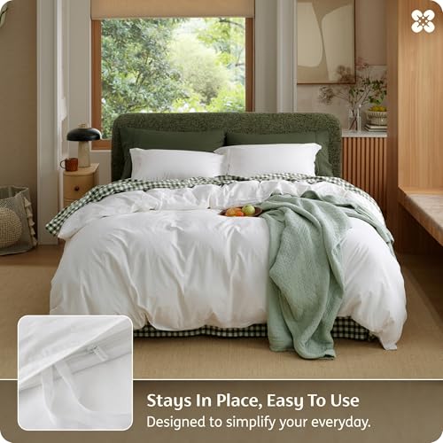 King Size Linen-Style Cotton Duvet Cover Set - Natural White, 3-Piece