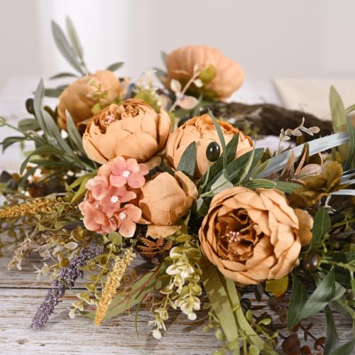 Autumn Colors Fall Wreath for Front Door with Peony & Eucalyptus - 1 Pack