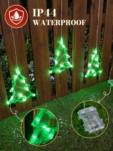 Hanging Window Lights, 30 LED Green Christmas Tree – Battery/USB Powered (Tree Theme) by Briteglotec