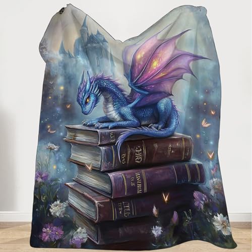 Olivine Dragon Blanket Book Throw 80x60in Dragon Gifts Cozy Fleece Bedding