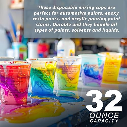Custom Shop Paint Mixing Cups - 32-Ounce, Box of 100 with Lids - Plastic Resistor