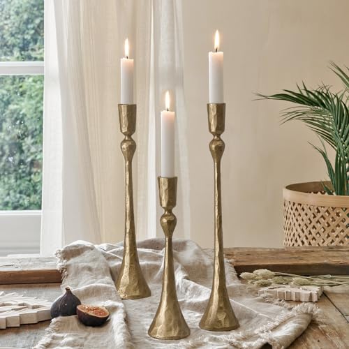 Vintage Cast Iron Taper Candle Holder Set - Antique Brass, 3 Sizes