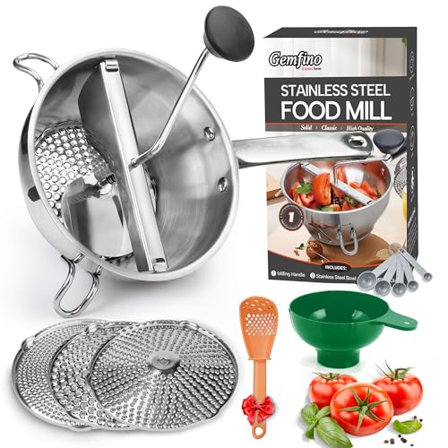Stainless Steel Food Mill with 3 Discs - Handle & Multifunctional Spoon - Single Handle Variant