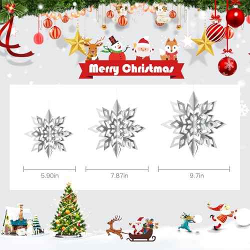 18pcs 3D Silver Large Paper Snowflakes Hanging Snowflake from Ceiling Christmas Hanging Decorations Winter Wonderland Supplies
