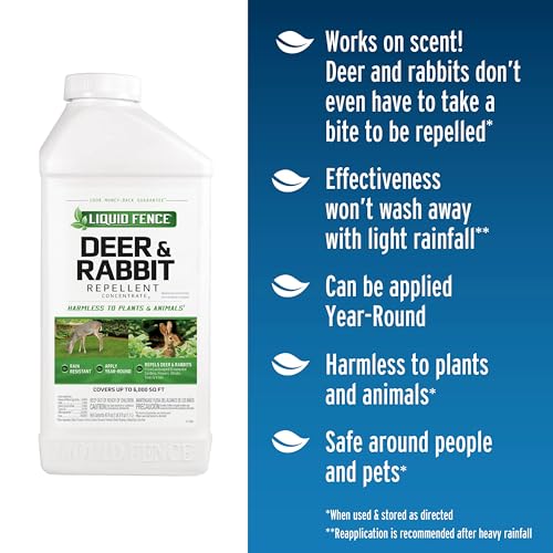 Liquid Fence Deer & Rabbit Repellent Concentrate 40oz - Long-Lasting, Rain-Resistant Garden Pest Control (Pack of 1)