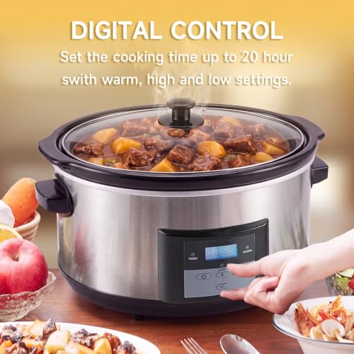 8.5 Qt Aluminum White Slow Cooker with Timer - Large Capacity for 10+ Servings
