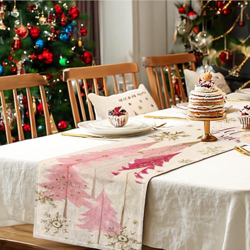HOMETITUTE Pink Christmas Table Runner 13x72 in Burlap - Ym25101008xt