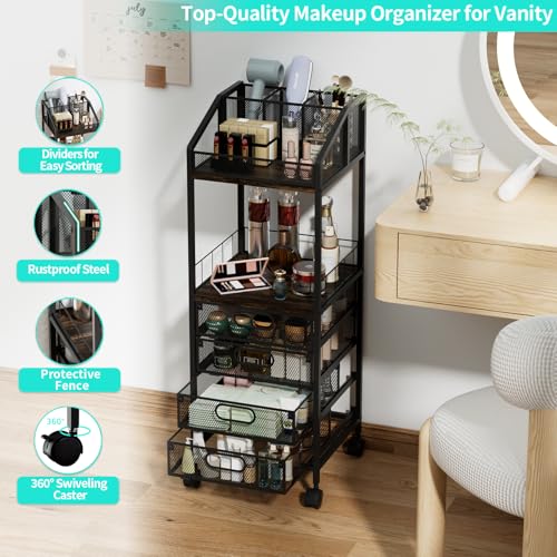 HapiRm Makeup Organizer Storage Cart - Floor Skincare Make Up with 4