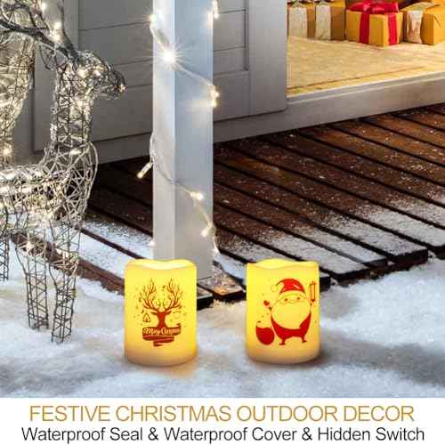 Set of 2 Wavy Edge Christmas 3x4 LED Pillar Candles Outdoor Waterproof - Ivory Pillar Candles Battery Powered with Timer Warm White Unscented Outdoor Flameless Candles Christmas Decorations