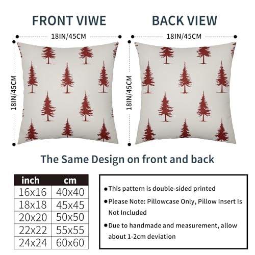 Aportt 18x18 Inch Red Pine Tree Christmas Pillow Covers Set of 2 Rustic Forest Holiday Decor