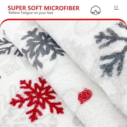 MEHOFOND Christmas Snowflake Bath Rug - Red & Gray Winter Decor 20x32in