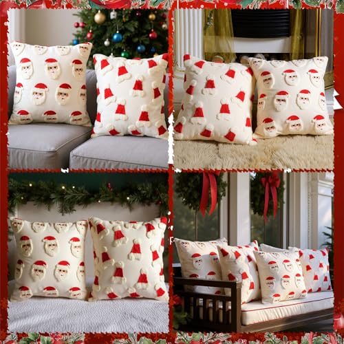 Hahafelt Santa Pillow Covers 18x18 Set of 2 – Handmade Santa Claus Embroidered Christmas Throw