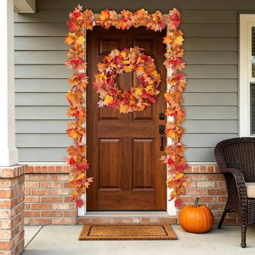 Artificial Maple Leaf Garland with Pomegranate - Fall Home Decor, 7 Colors Mix