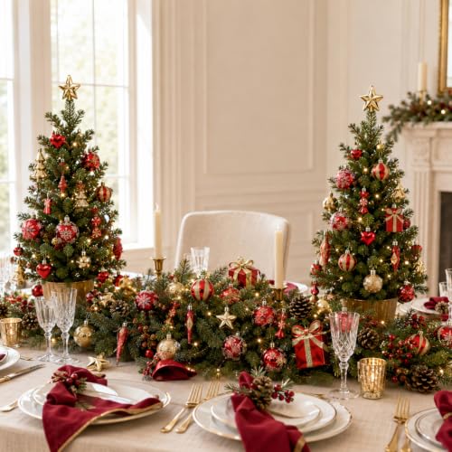 PurpleSwan 46Pcs Gold & Red Christmas Ornaments Set for Tree & Wreath - Red/Gold