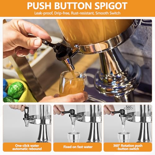 Carivia 4.2 Gallon Stainless Steel Dual-Head Drink Dispenser with Stand, Hot & Cold Beverage Dispenser for Parties & Buffets