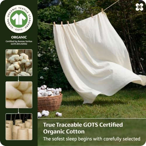 Bedsure Organic Cotton Full Sheet Set Ivory 4PCS - GOTS Certified, Soft & Durable