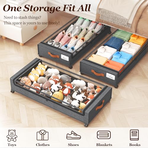 Yecaye 70L Under Bed Storage Containers with Wheels - Extra Large 2Pack Grey