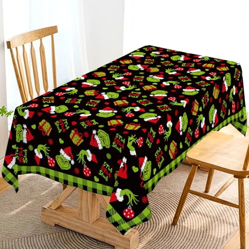 Hafangry Merry Christmas Tablecloth 60×84in Buffalo Plaid Green Elf, Rectangular Xmas Decor
