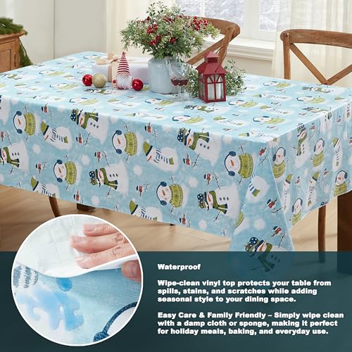 Newbridge Christmas Blue Snowy Snowman Vinyl Tablecloth 60 x 102 Rectangle