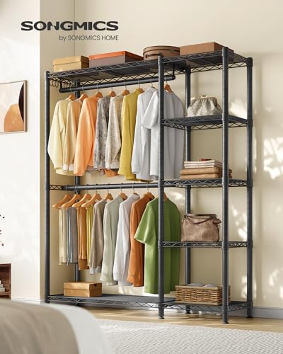 SONGMICS Closet Organizer Clothes Rack with Shelves - Ink Black, 45"L x 76.4"H, No Fabric Cover