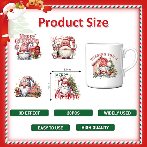 Christmas Gnome UV DTF Cup Wraps for 16 oz Glass Water Bottles - 20 Pack