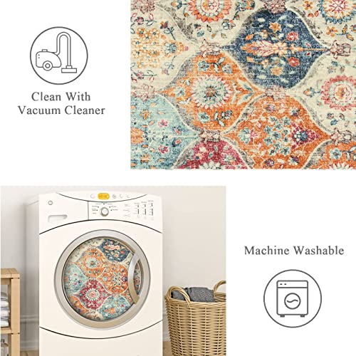 Lahome Moroccan Washable Area Rug 3x5 Burnt Orange/Teal Multi Vintage Style