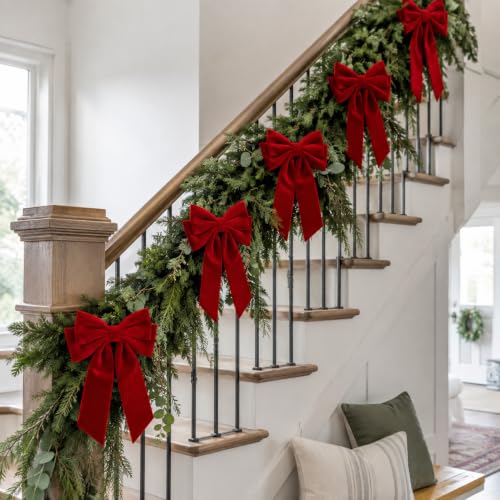 Senjie Velvet Christmas Bows 2" Wide, Red, 10-Pack – Pre-Tied Decorative Tree Garland Wreath