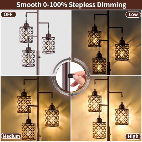 GHOOCEMLUX Oil-Rubbed Bronze 68-Inch Dimmable Farmhouse Floor Lamp with Quatrefoil Shades