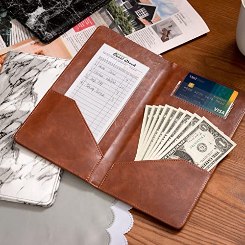 Brown Check Presenters for Restaurants - 20 Pack Guest Bill Holders with Fork & Spoon Imprint