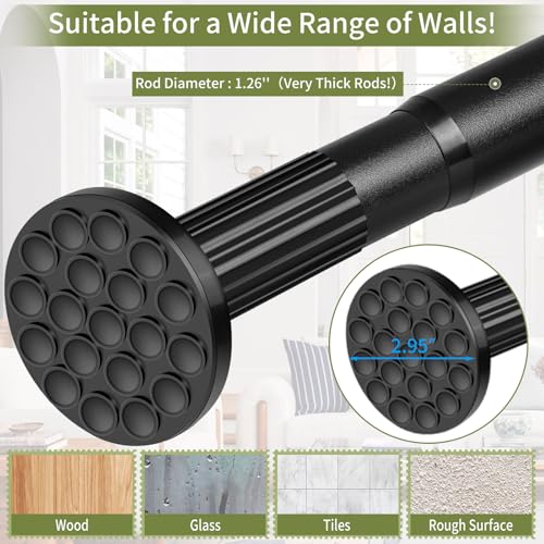 Black Adjustable Tension Curtain Rod 51-165 Inches No Drilling Outdoor & Bathroom