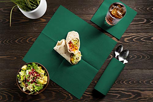 Green Linen-Feel Paper Napkins 15x15 Inches - Disposable Party & Wedding Tableware (Pack of 50)