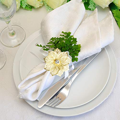 Picowe Gold Set of 12 Alloy Napkin Rings with Hollow Flower – Wedding Holiday Banquet