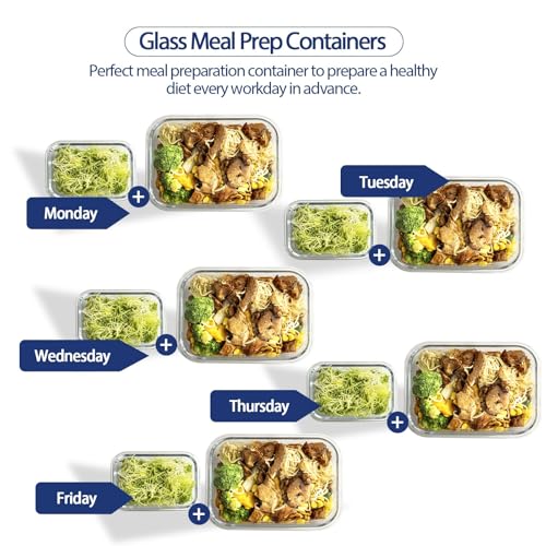 Coccot Blue Glass Food Storage Containers Set with Lids - Airtight Meal Prep